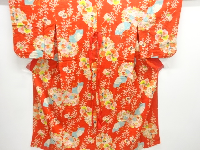 JAPANESE KIMONO / ANTIQUE FAN / BUTTERFLY / FLOWER CIRCLE PATTERN JUBA